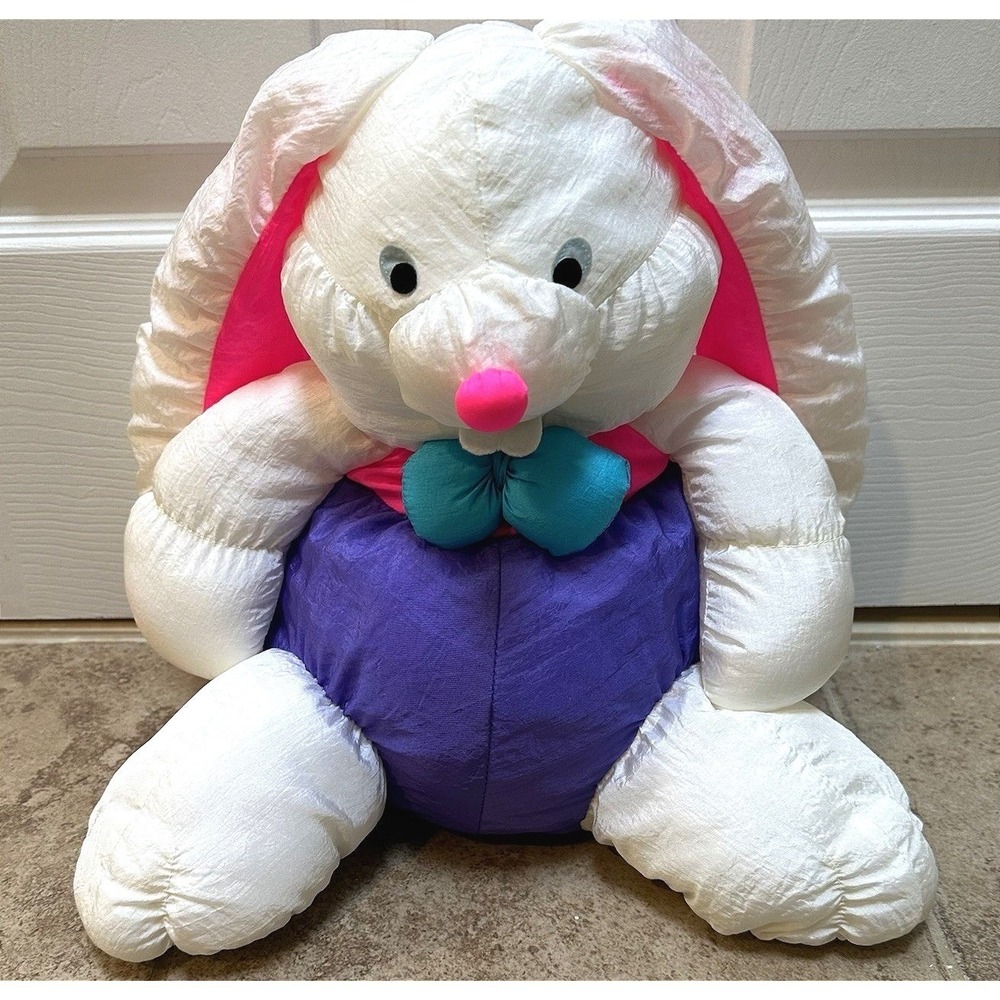 Vintage Stuffins White Purple Neon Pink Windbreaker Parachute Fabric Bunny Plush